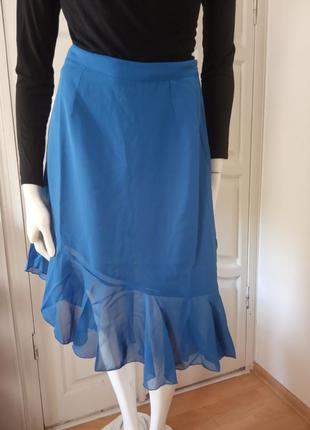 Ярко-синяя юбка с ассиметричным подолом и воланом,36,na-kd