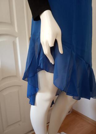 Яскраво-синя спідниця з асиметричним подолом і воланом,36,na-kd3 фото