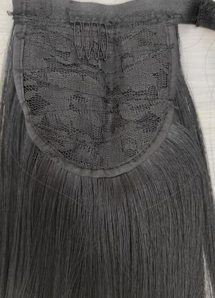 Хвост, оттенок 1в(чёрный), шиньон, искусственные волосы, трессы5 фото