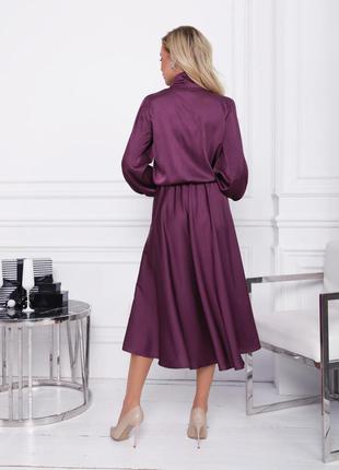 Фиолетовое шелковое платье с воротником-бантом3 фото
