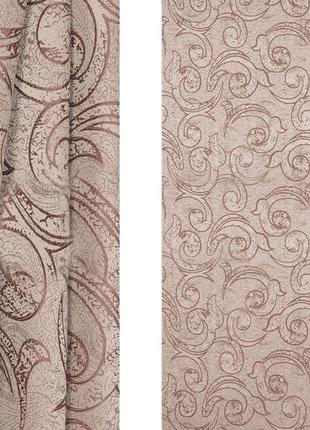 Портьерная ткань для штор жаккард коричневого цвета с вензелями