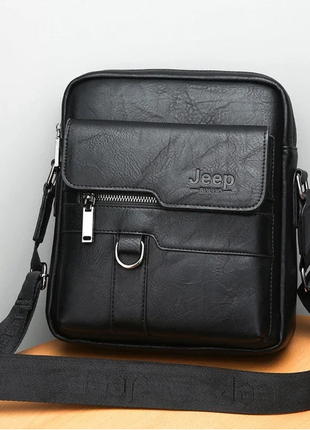 Мужская чоловіча кожаная коричневая черная деловая сумка барсетка сумка-планшет для мужчин jeep2 фото