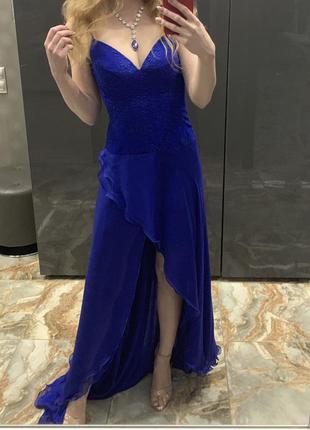 Шелковое синее вечернее/коктейльное платье byurse4 фото