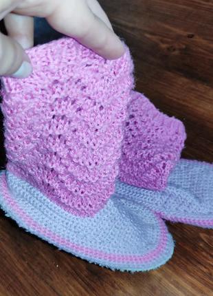 Високі ажурні вязяные тапочки шкарпетки рожеві чобітки для дівчинки