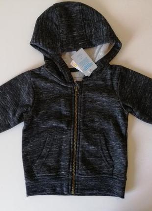 Кофта на флисе, на молнии с капюшоном, 80 размер,  9-12месяцев