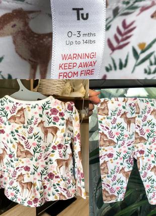 Костюм на выписку 0-3 мес tu кофточная лосины зверята цветочки