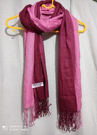 Большой широкий шарф палантин темно-бордовый розовый премиум состава кашемир шелк