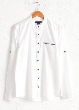 Белая мужская рубашка lc waikiki/лс вайкики воротник-стойка, с карманом на груди
