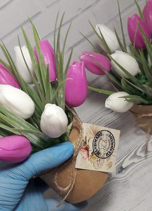 Мыльный букет тюльпаны бело-сиреневые2 фото