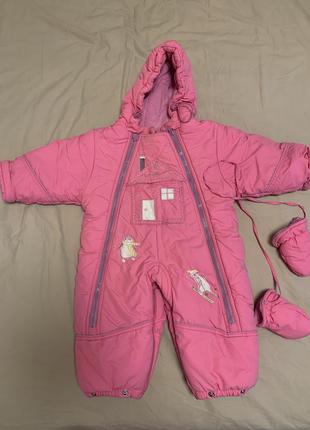Зимовий осінній рожевий комбінезон на дівчинку 74 см