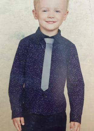 Синяя рубашка в горошек с галстуком на 5-6 лет, сток!1 фото