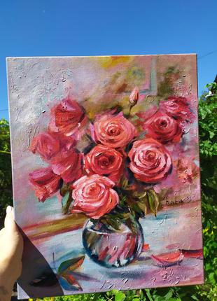 Картина - живопис "троянди на вікні "