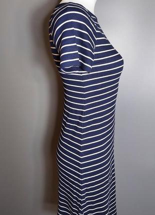 Платье короткое с коротким рукавом в полоску синее с белым морское трикотажное h&m3 фото