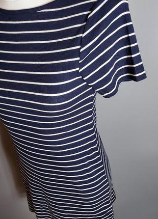 Платье короткое с коротким рукавом в полоску синее с белым морское трикотажное h&m2 фото
