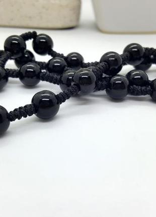 🐺🌑 мужское колье бусы с подвеской "клык" натуральный камень черный агат
