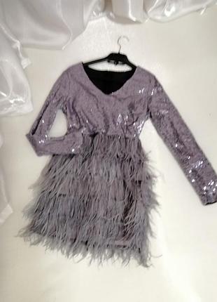 Шикарное платье пайетки перьев 4