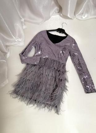 Шикарное платье пайетки перьев 6