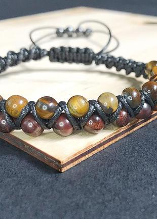 Подвійний браслет-шамбала з тигрового ока та ока бика