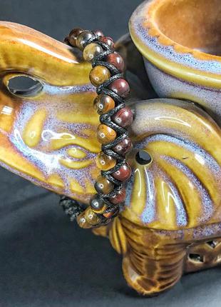 Подвійний браслет-шамбала з тигрового ока та ока бика4 фото