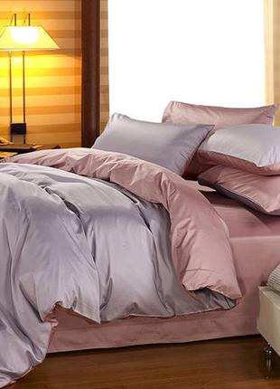 Комплект постельного белья семейный bella villa сатин серо-бордовый
