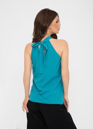 Блуза-халтер с бантом на спинке без рукавов бирюза, сирень фиолет4 фото