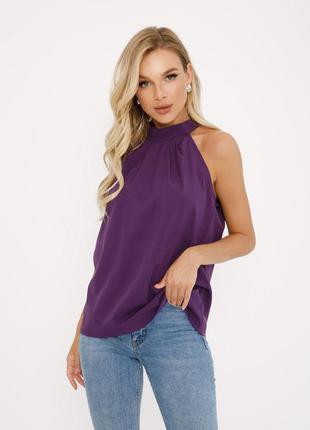 Блуза-халтер с бантом на спинке без рукавов бирюза, сирень фиолет3 фото