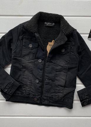Джинсовый утепленный черный пиджак детский