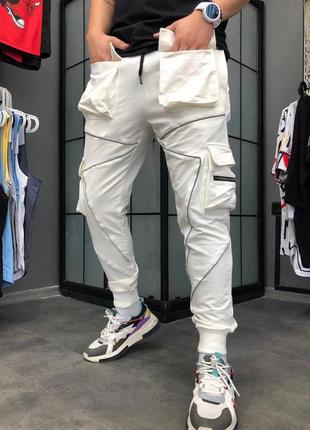 Спортивные штаны джоггеры карго мужские белые турция / спортивні штани джогери чоловічі брюки білі2 фото