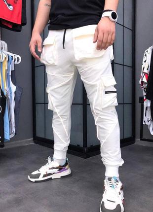 Спортивные штаны джоггеры карго мужские белые турция / спортивні штани джогери чоловічі брюки білі6 фото
