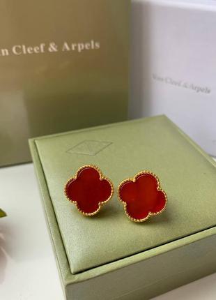 Сережки англійською замочку. 2 см! покриття лимонним золотом au750. вставка червона (більше бордова)