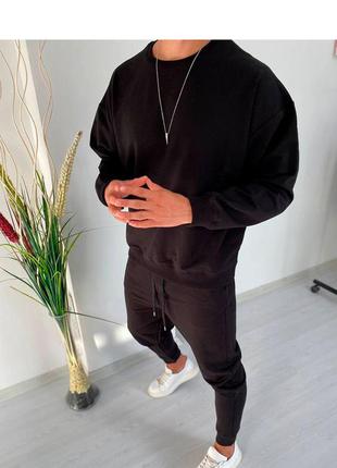 Комплект чоловічий світшот штани базовий чорний туреччина / костюм світшот штани базовий чоловічий чорний