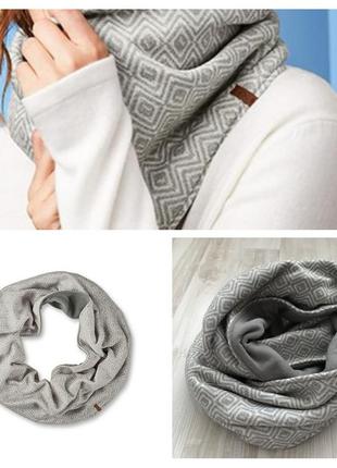 Крутой многофункциональный серый с принтом шарф снуд двусторонний флис + орнамент...