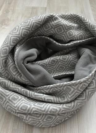 Крутой многофункциональный серый с принтом шарф снуд двусторонний флис + орнамент трикотаж теплый флисовый tcm tchibo5 фото