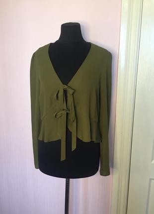 Блузка хаки на завязках с рукавами, свободная, бант, asos