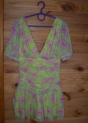 Шикарное ярко-неоновое платье в цветы asos!5 фото