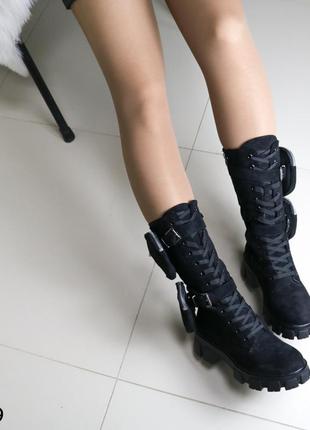 🍁женские демисезонные ботинки на шнуровке и молнии с двумя кармашками2 фото