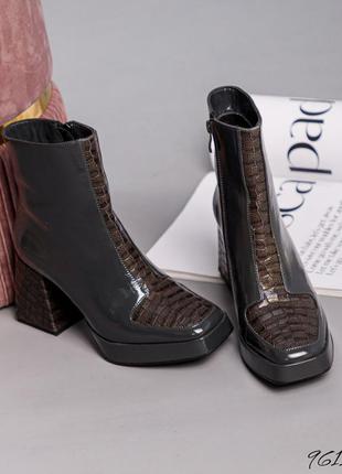 Кожаные лаковые шикарные ботильоны натуральная кожа женские ботинки на каблуке7 фото
