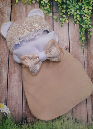 Велюровий конверт-спальник н виписку на флісі, різні кольори