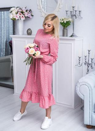 Сукня міді в горох персик