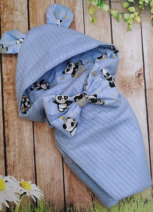 Конверт-одеяло с хлопковой косичкой с ушками деми зима