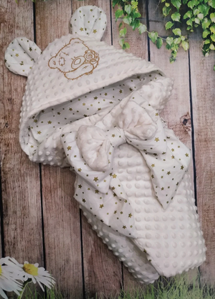 Велюровий конверт на виписку тедді з вушками, демі,зима, різні кольори