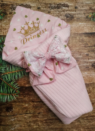 Двусторонний конверт - одеяло на выписку хлопковой косичка лето, деми, зима