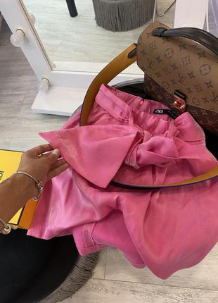 Шикарна щільна шовкова спідниця атласна з бантом zara