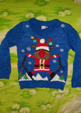 Новогодний,праздничный,рождественский свитер,джемпер с оленем(4-5лет)