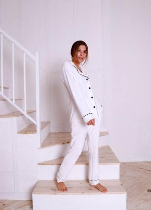 Жіночий домашній костюм піжама велюр jeny білий3 фото