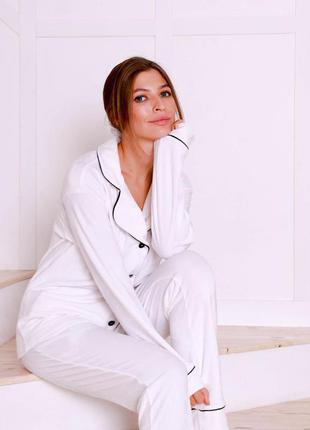 Жіночий домашній костюм піжама велюр jeny білий8 фото