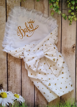 Конверт- одеяло на выписку хлопковый, с вышивкой разные цвета