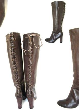 Темно-коричневі шкіряні чоботи на блискавки попереду й шнурівці позаду, acne jeans, р. 384 фото
