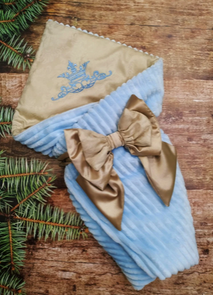 Велюровый конверт - одеяло на выписку с вышивкой , лето, деми, зима