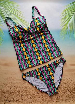 Купальник танкіні, чашка в/с, яскравий зміїний принт, pep&co, розмір uk 12, l